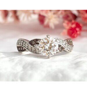 Smokey Quartz & CZ Gemstone Crossover 925 Sterling Silver Vintage Ring - sz 6